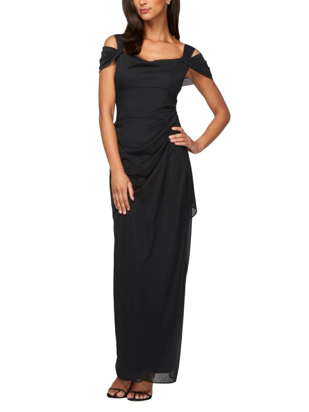 Alex Evenings Women's Long Cold Shoulder Dress, Mother of the Bride, Formal Even